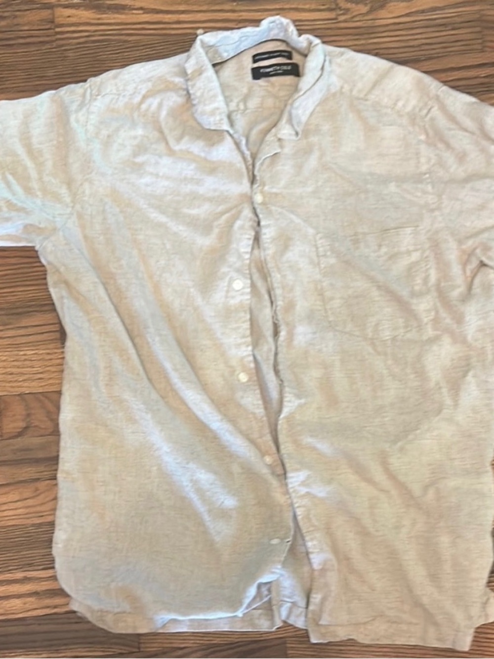 Kenneth Cole Light Gray Linen-Blend Button Down Shirt